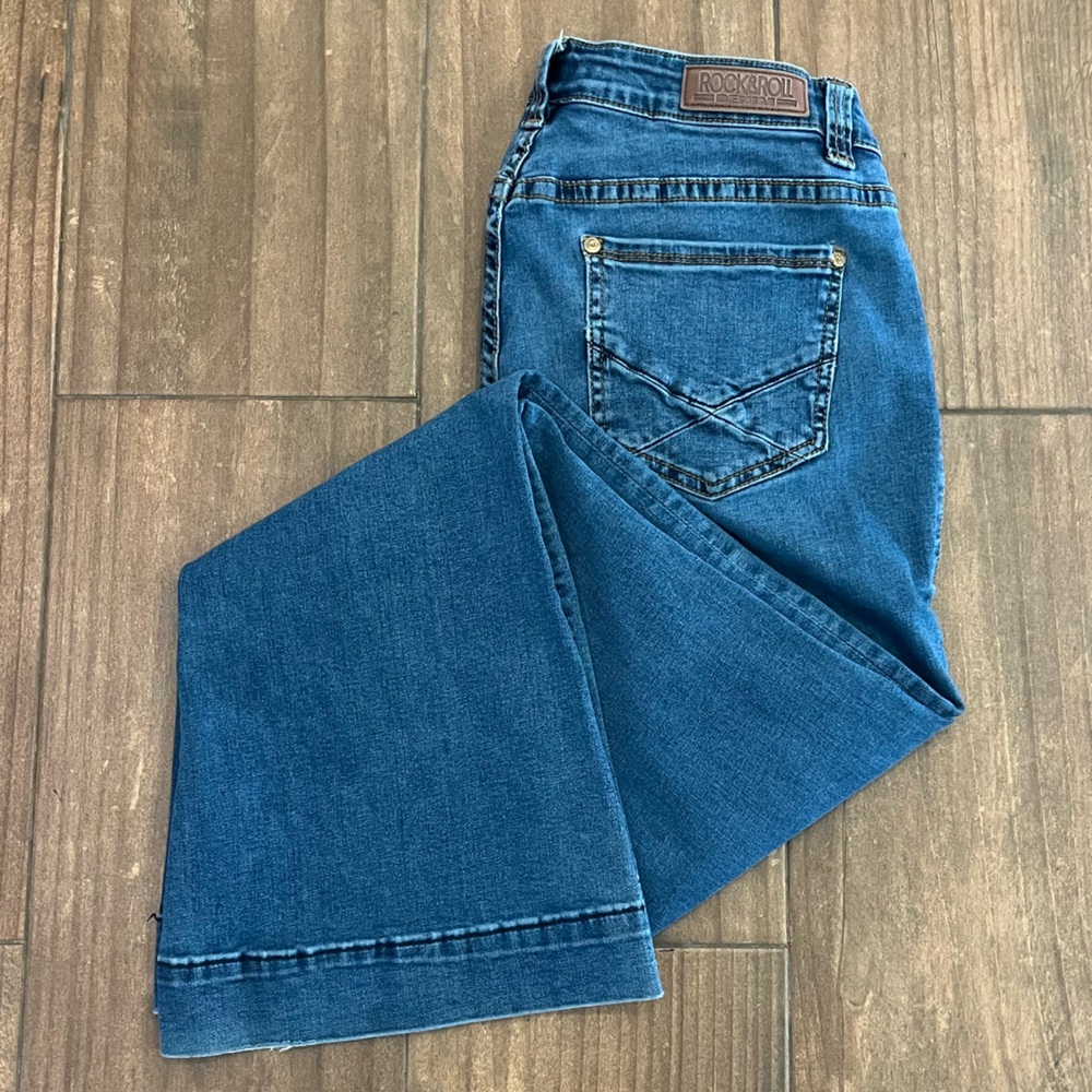 Denim rock and roll high rise flare jeans